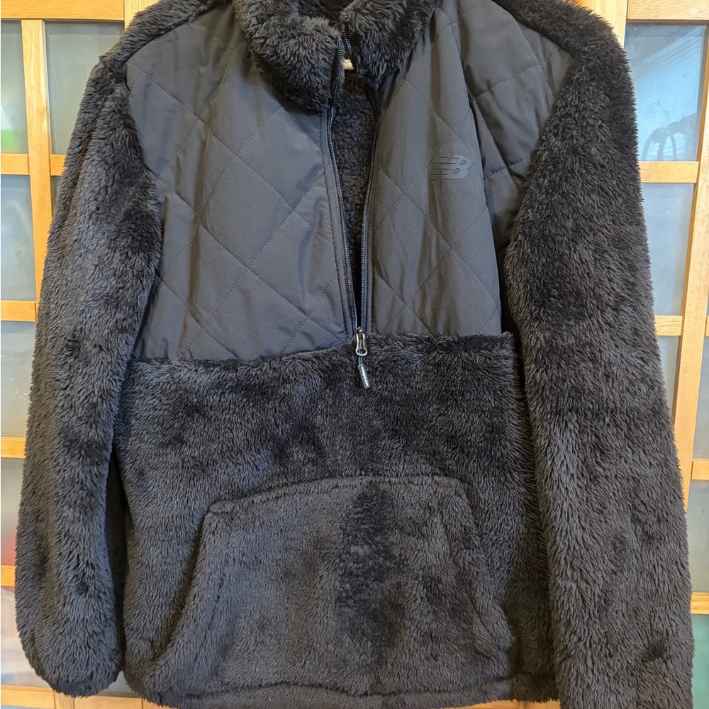 New Balance Black Quilted & Teddy Fleece Half-Zip Jacket
